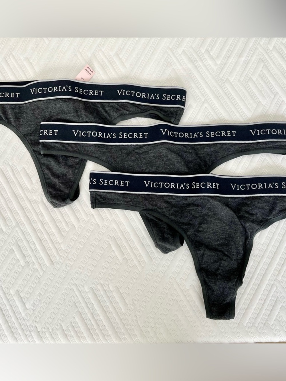 Victoria's Secret Charcoal Gray Thong Panty with Logo Waistband, Large